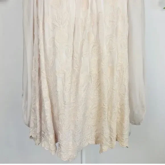 Angela Italy Silk Blouse Large Pink Embroidered Boho Peasant Cottage Coquette - Picture 11 of 16